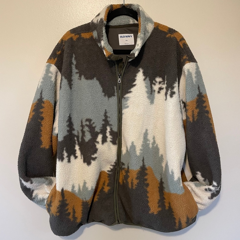 GORPCORE Old Navy Pine Forest Mountain Sherpa Fleece Full Zip Jacket XXL